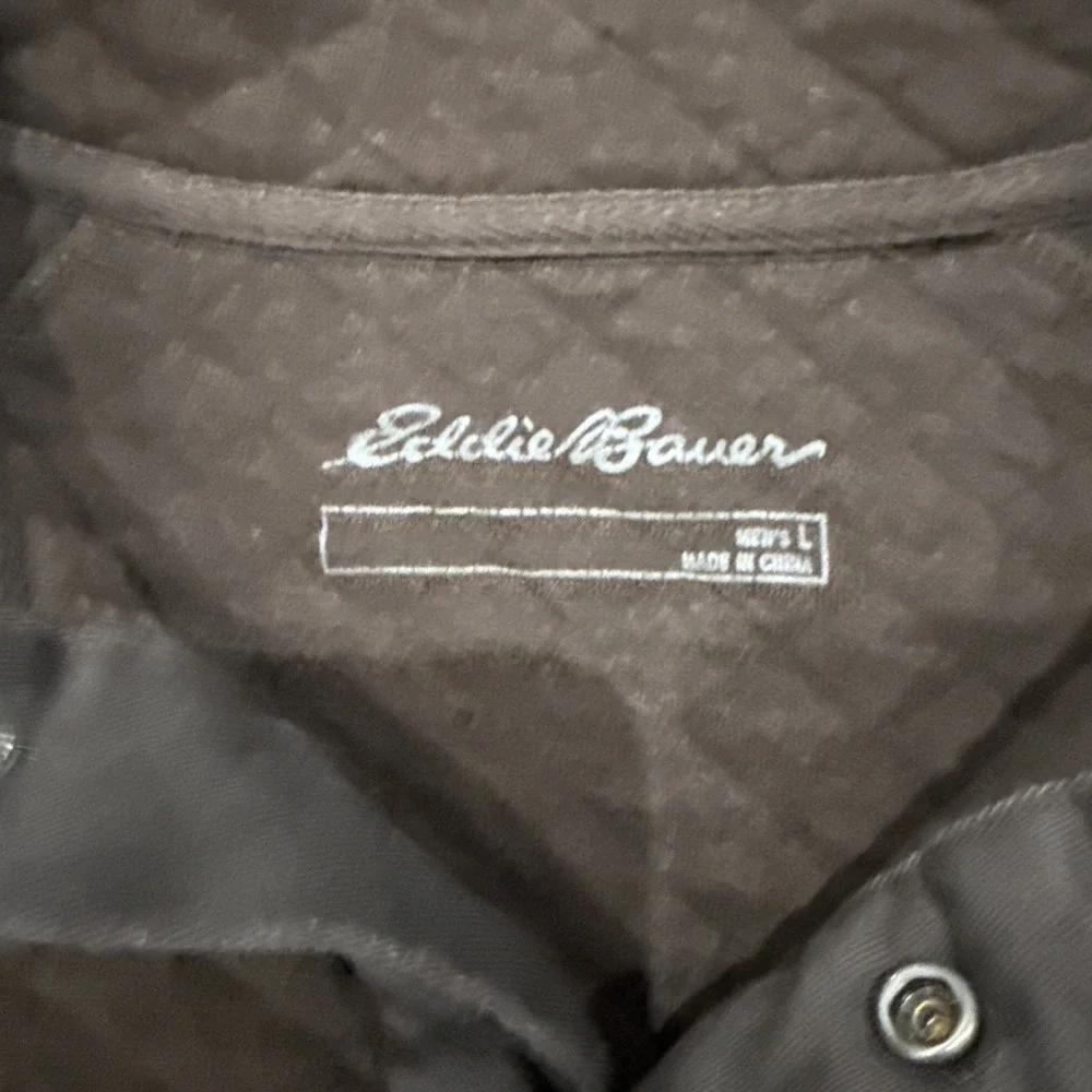 Eddie Bauer 1/4 Snap Button Pullover Sweater Quilted Collared Men's Size L Brown